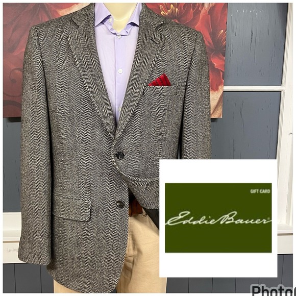 Vintage Eddie Bauer Soft Tweed Blazer Jacket Sport Coat Men 44R Wool Angora Gray
